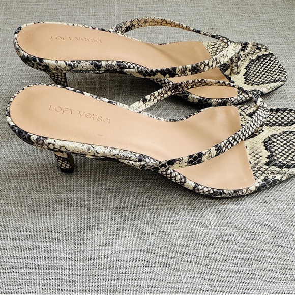 LOFT Snake-Print Thong Kitten Heels - Beige/Black - Picture 6 of 9